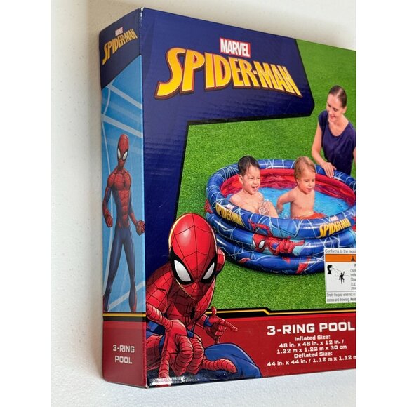 Spider-Man Inflatable Kiddie Pool 48" Marvel 3 Ring Summer Water Play - Picture 3 of 4